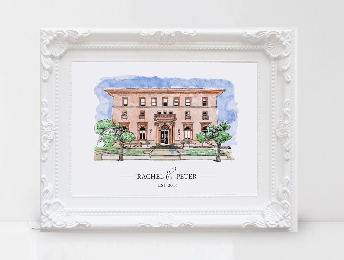 Custom Wedding Church Watercolor Venue Art Print - Image 2