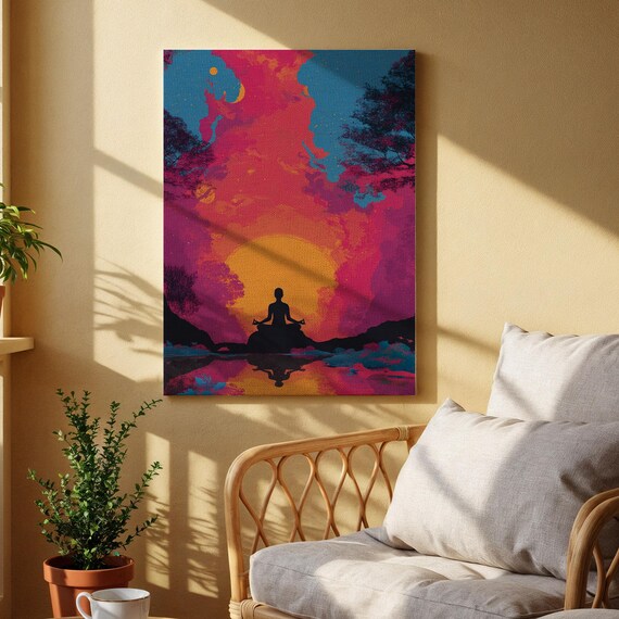 Meditation Sunset Canvas Wall Art Spiritual Yoga Tranquil Nature Painting Mindfulness Zen Home Decor And