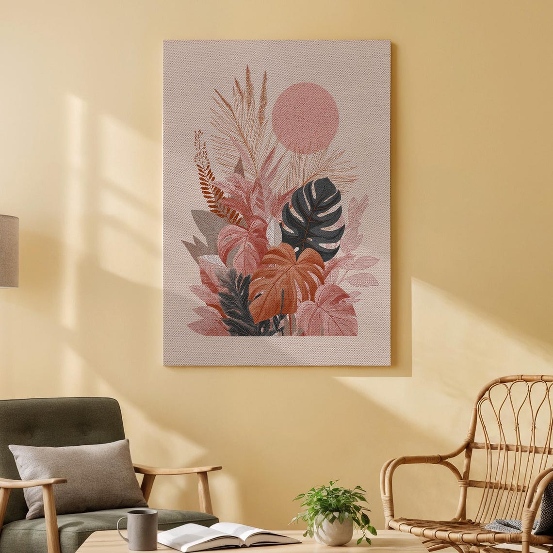 Terracotta Monstera Tropical Leaves Modern Botanical Wall Art