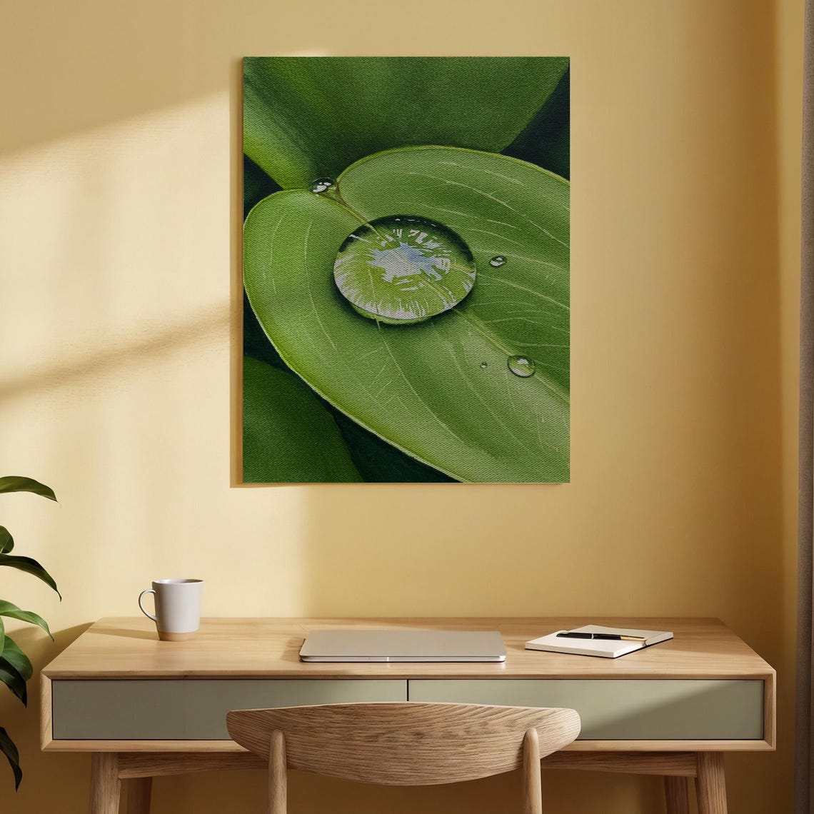 Green Leaf Water Droplet Macro Nature Closeup Fresh Art Poster