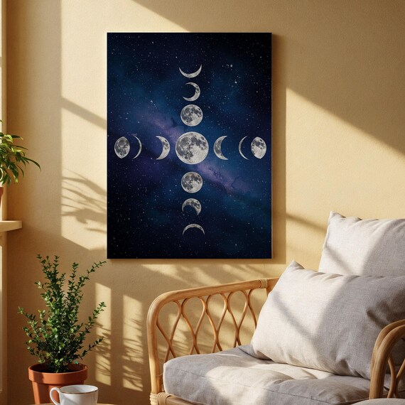 Moon Phases Canvas Wall Art Mystical Celestial Print With Lunar Cycle Design Spiritual Astrology Home Decor For Bedroom Living Room