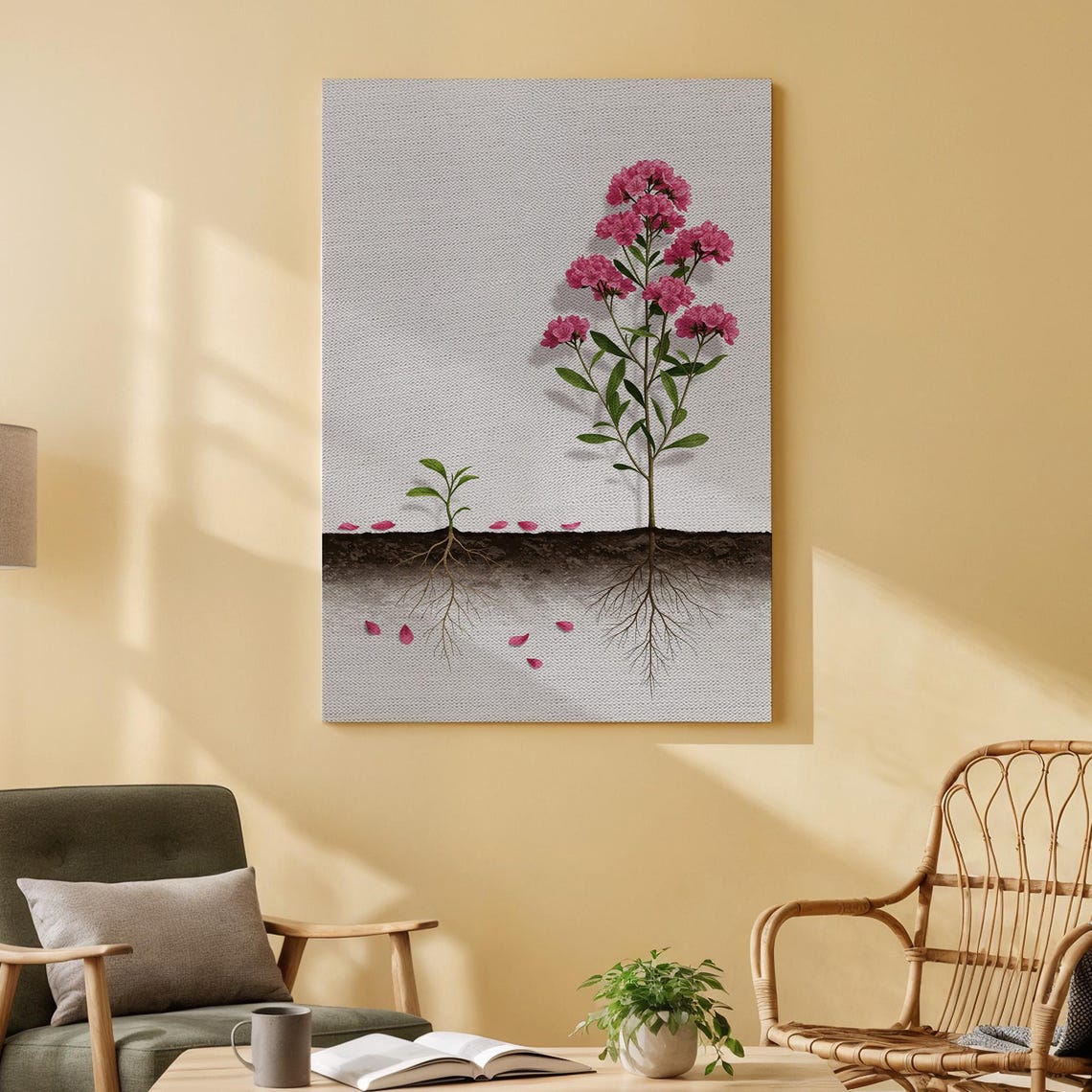 Pink Flower Growth Roots Soil Cross Section Inspirational Art Poster