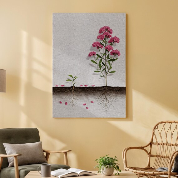 Pink Flower Growth Canvas Art Inspirational Roots Design Motivational Home Office Or Studio Decor Botanical Wall
