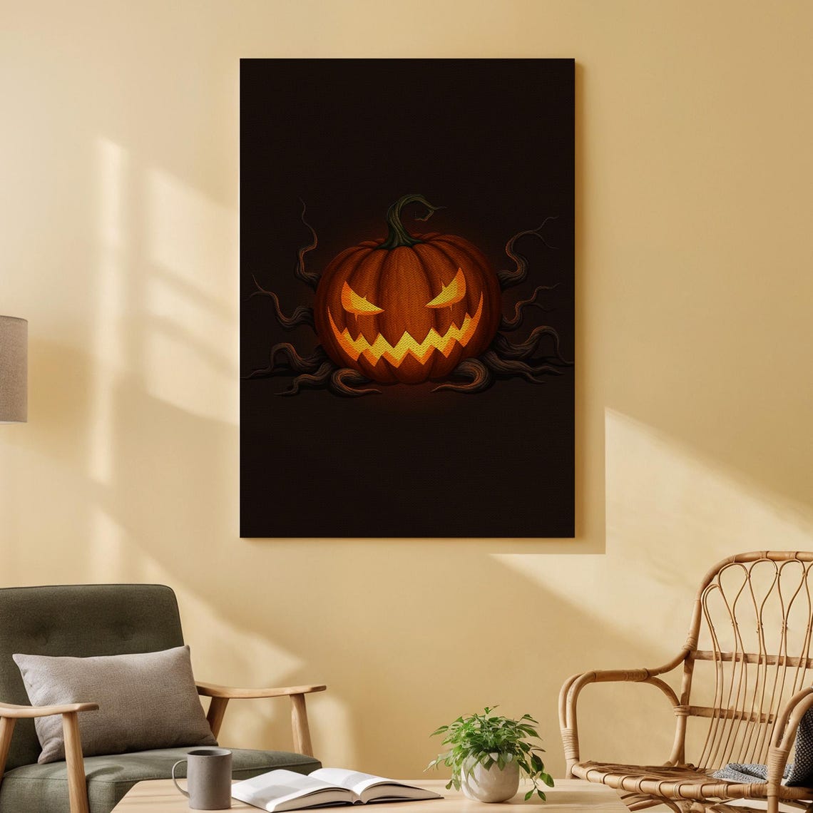 Glowing Evil Pumpkin Halloween Jackolantern Spooky Canvas Wall Art