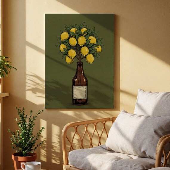 Lemon Tree Glass Bottle Vintage Botanical Still Life Canvas Poster