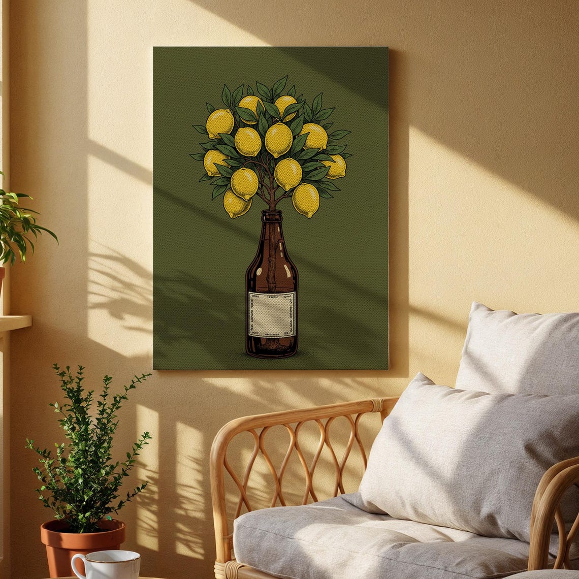 Lemon Tree Glass Bottle Vintage Botanical Still Life Canvas Poster