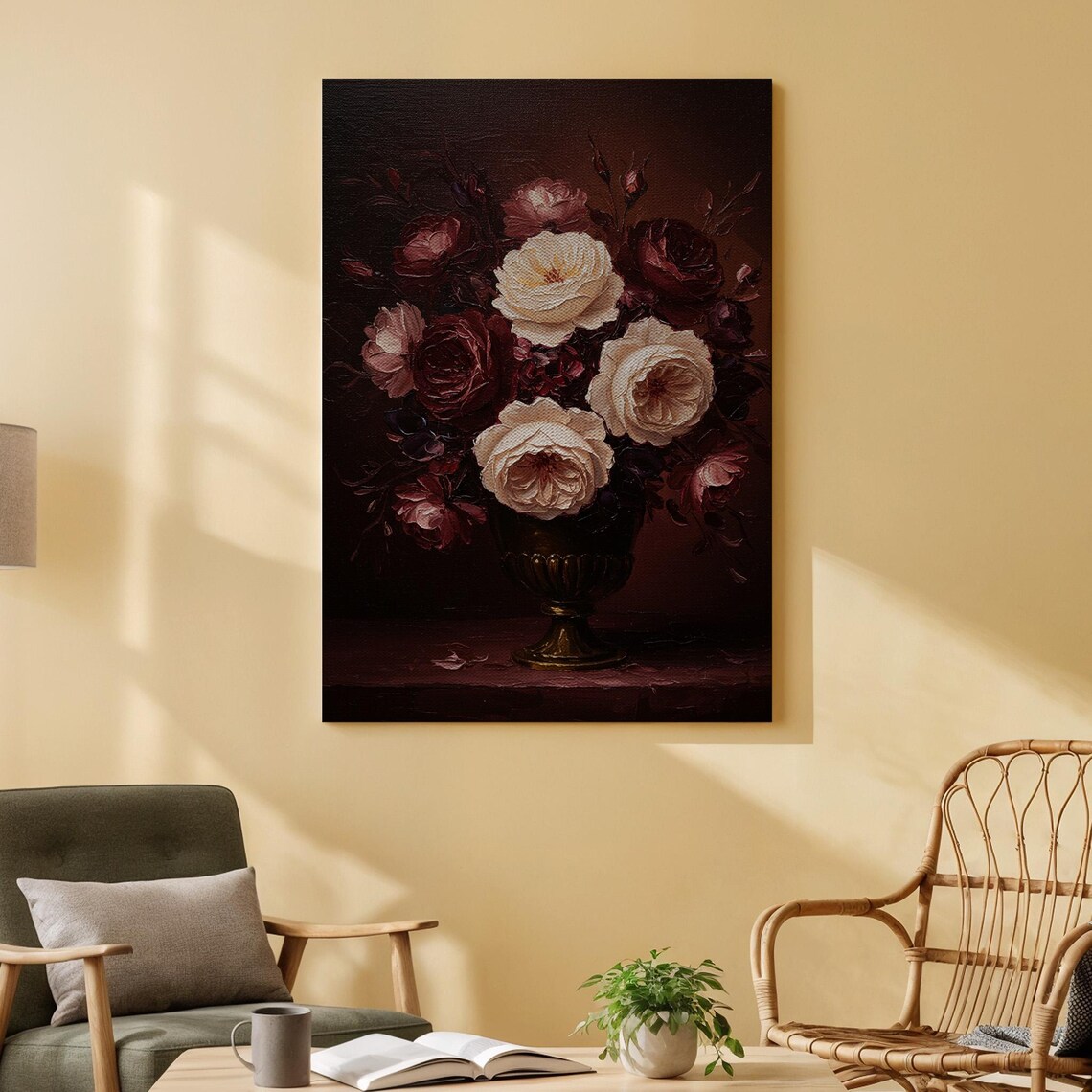 Moody Dark Floral Bouquet Vintage Roses Elegant Still Life Poster