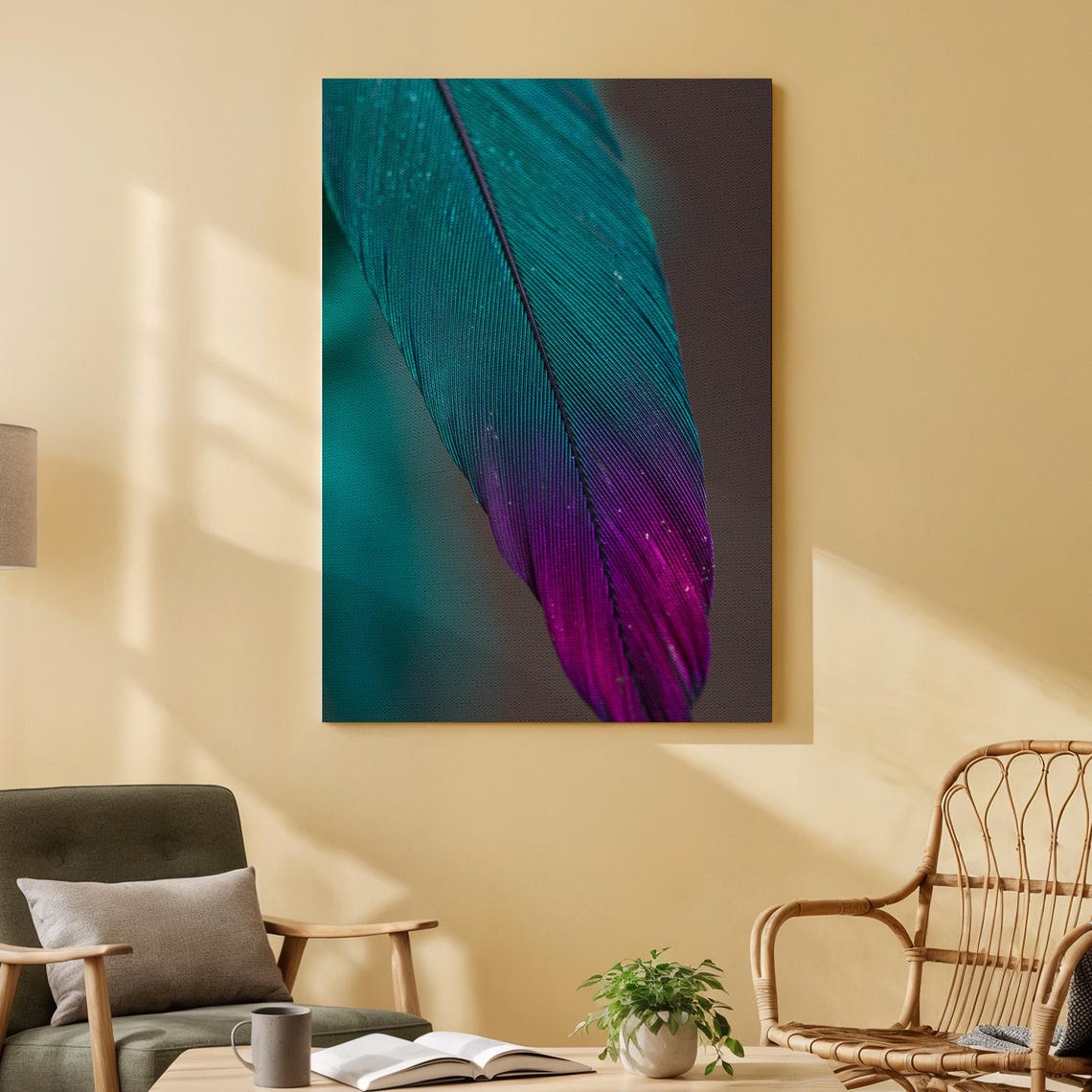 Teal Purple Feather Macro Photography Iridescent Minimalist Print