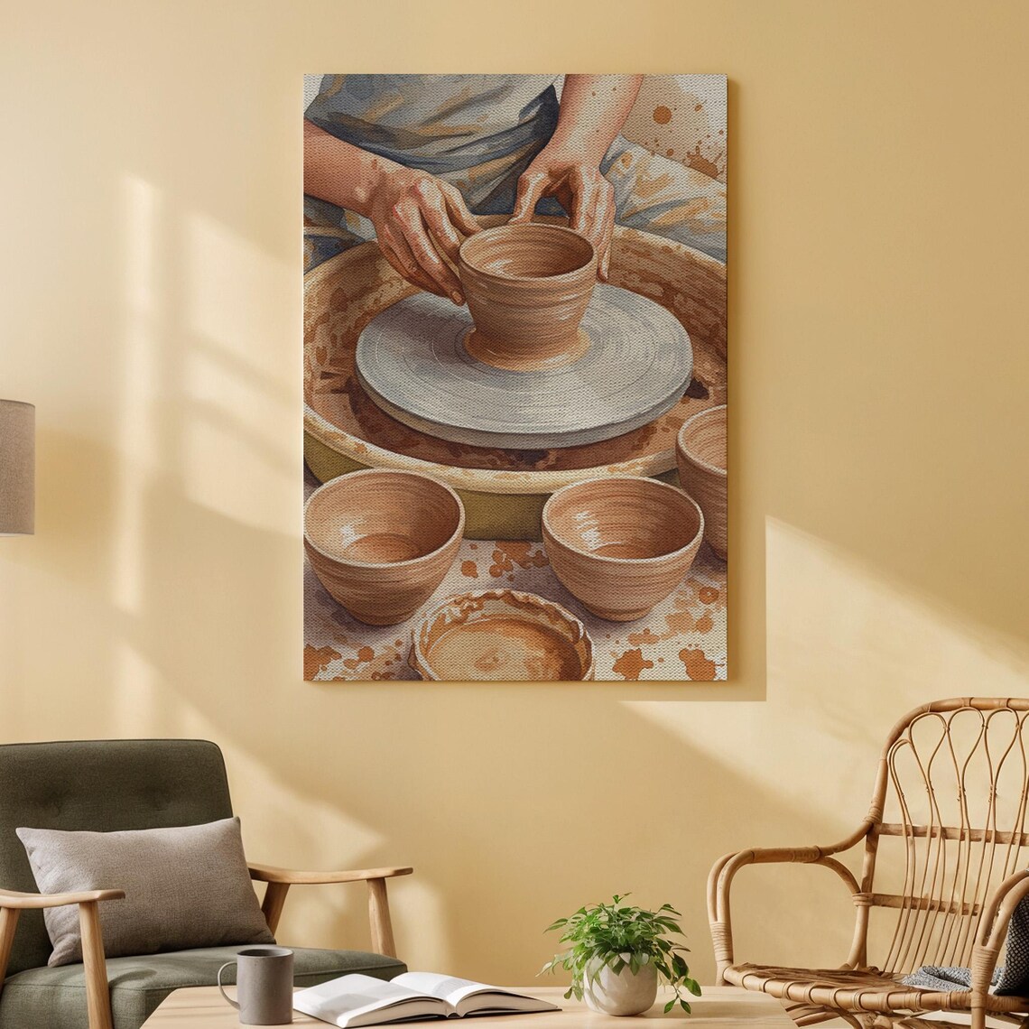 Pottery Wheel Hands Shaping Clay Bowls Handmade Craft Studio Art Poster