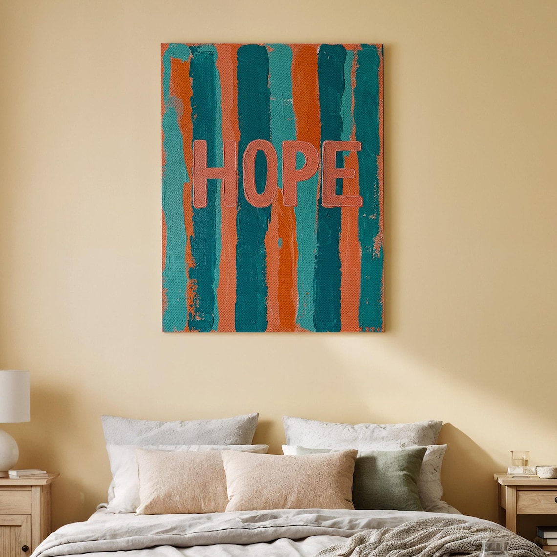 Hope Abstract Canvas Art Vibrant Stripes With Positive Message Inspirational Wall Decor For Modern Living Room Or Office