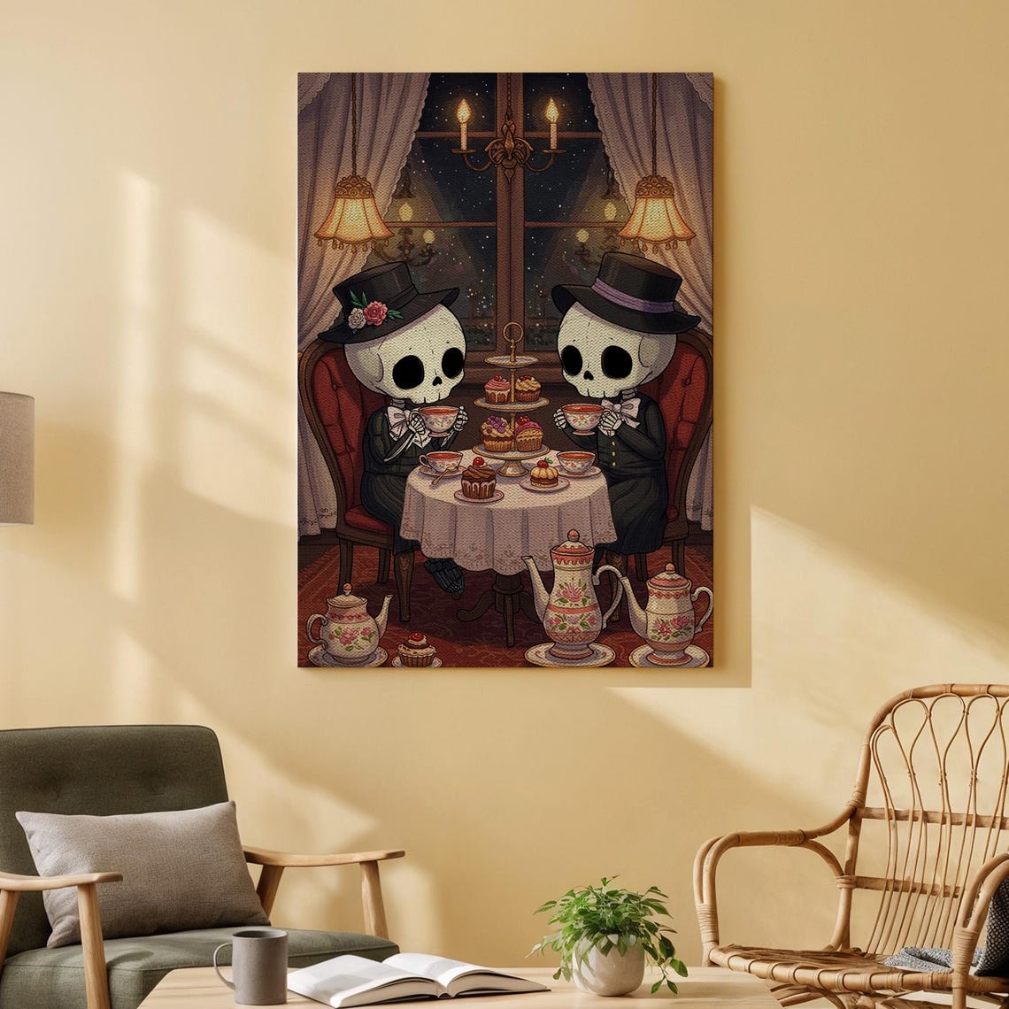 Skeleton Tea Party Gothic Victorian Halloween Vintage Macabre Poster