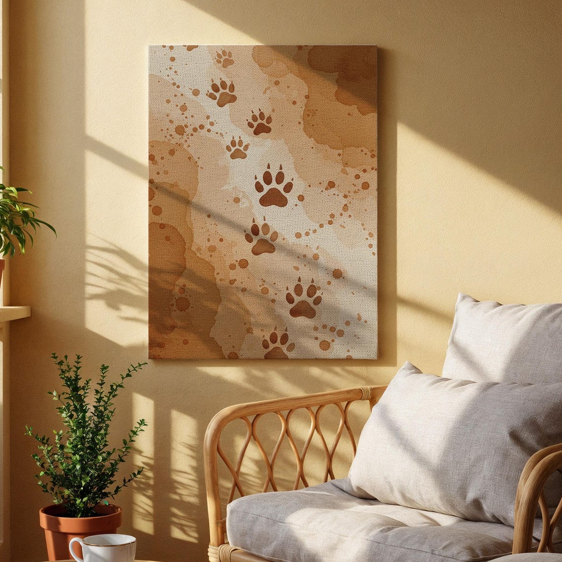 Sweet Paw Prints Watercolor Beige Pet Lover Dog Themed Wall Art
