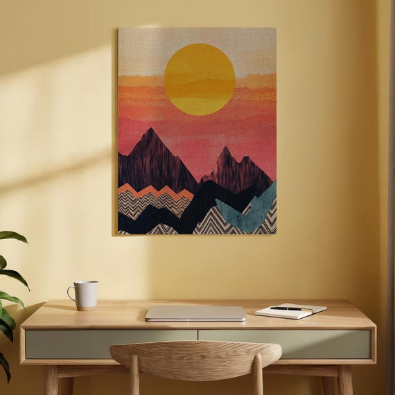 Abstract Sunset Mountain Canvas Wall Art Geometric Landscape Print Modern Boho Painting Minimalist Sun And Mountains Dcor