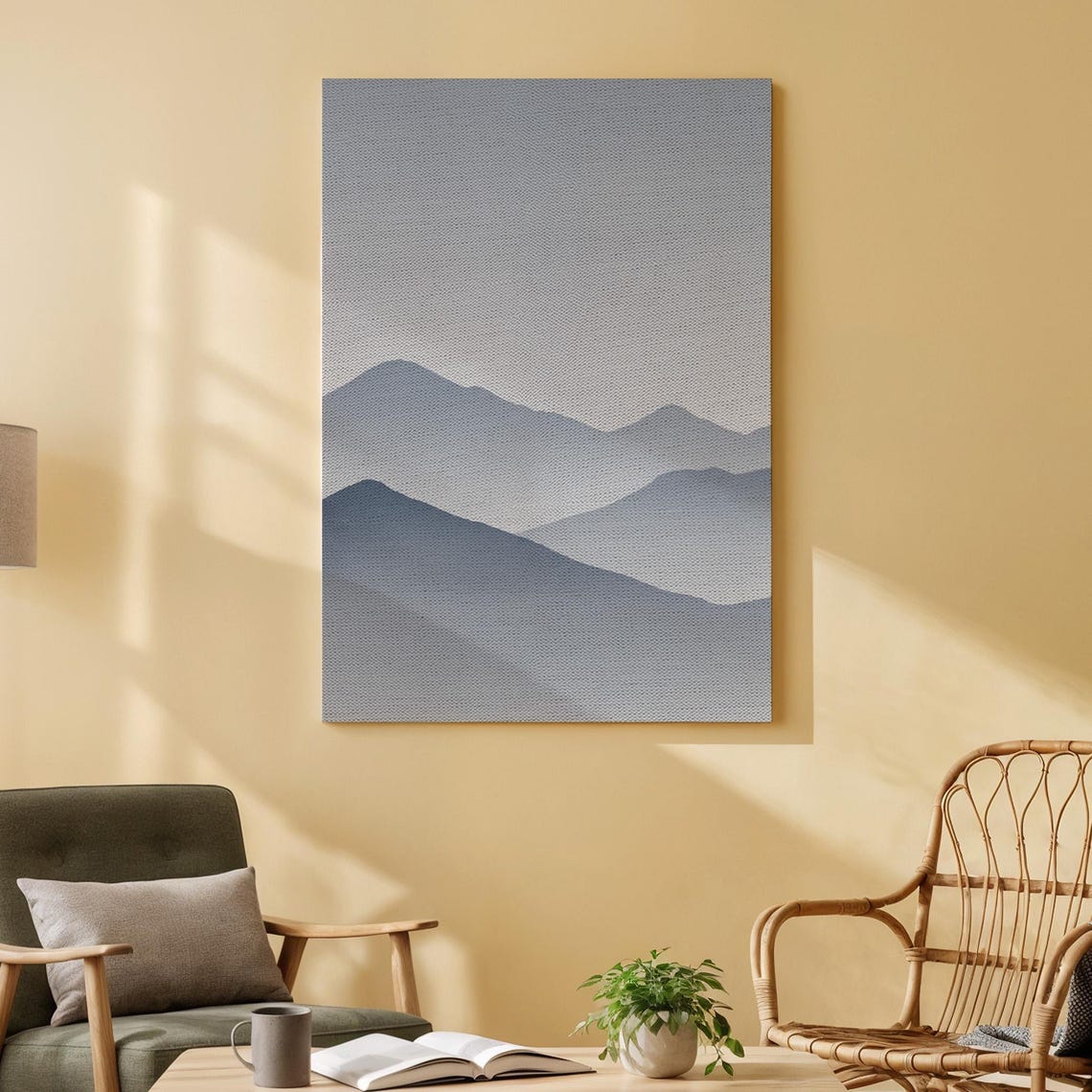 Misty Blue Mountain Layers Minimalist Abstract Landscape Poster