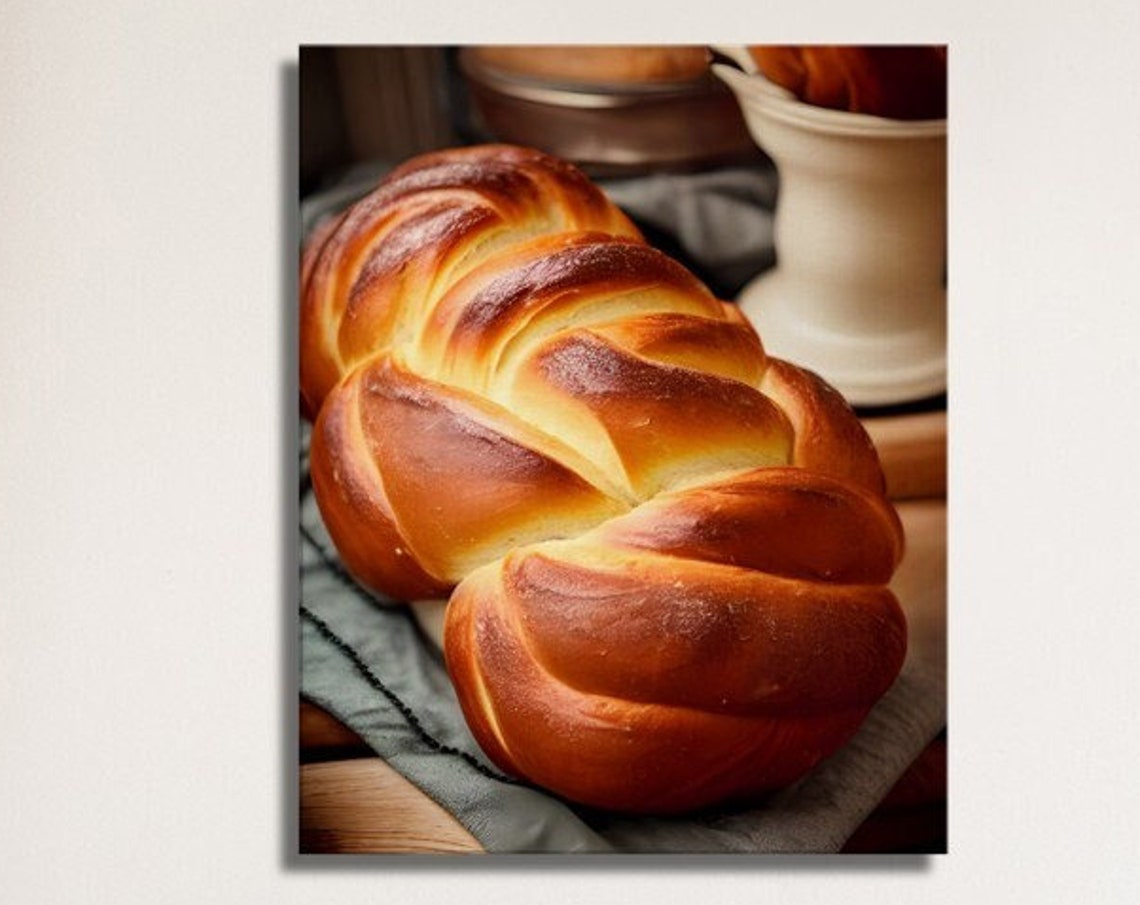 Golden Braided Challah Bread Close-Up Kitchen Photography Wall Art