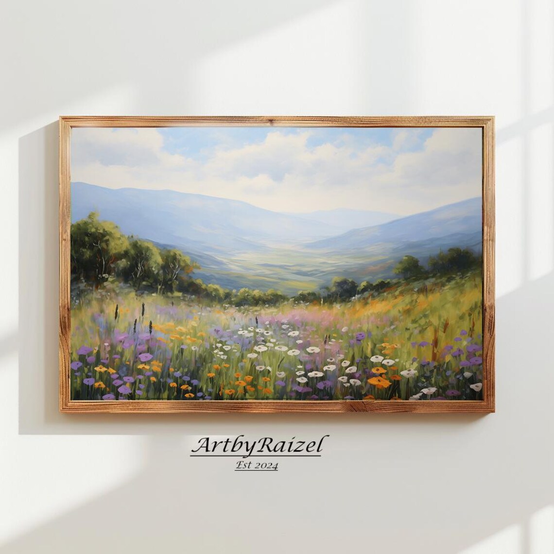Wildflower Meadow Blue Mountain Valley Summer Landscape Poster