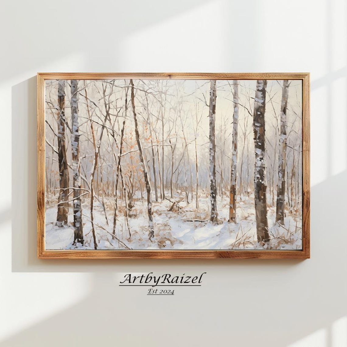 Bare Birch Trees Snowy Winter Forest Muted Painting Art Poster