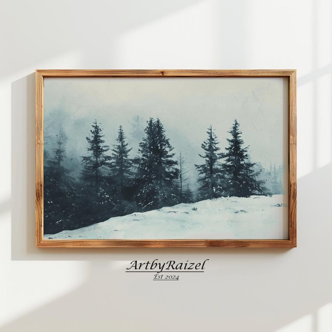 Misty Winter Pine Forest Snowy Foggy Landscape Painting Poster