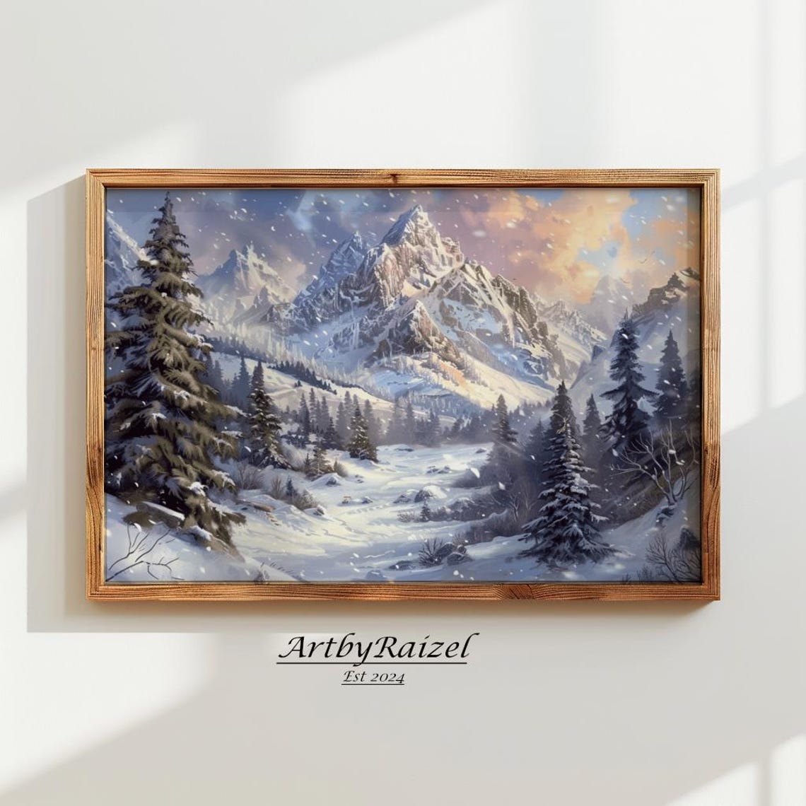 Snowy Mountain Peak With Pines Winter Wonderland Scene Art Poster