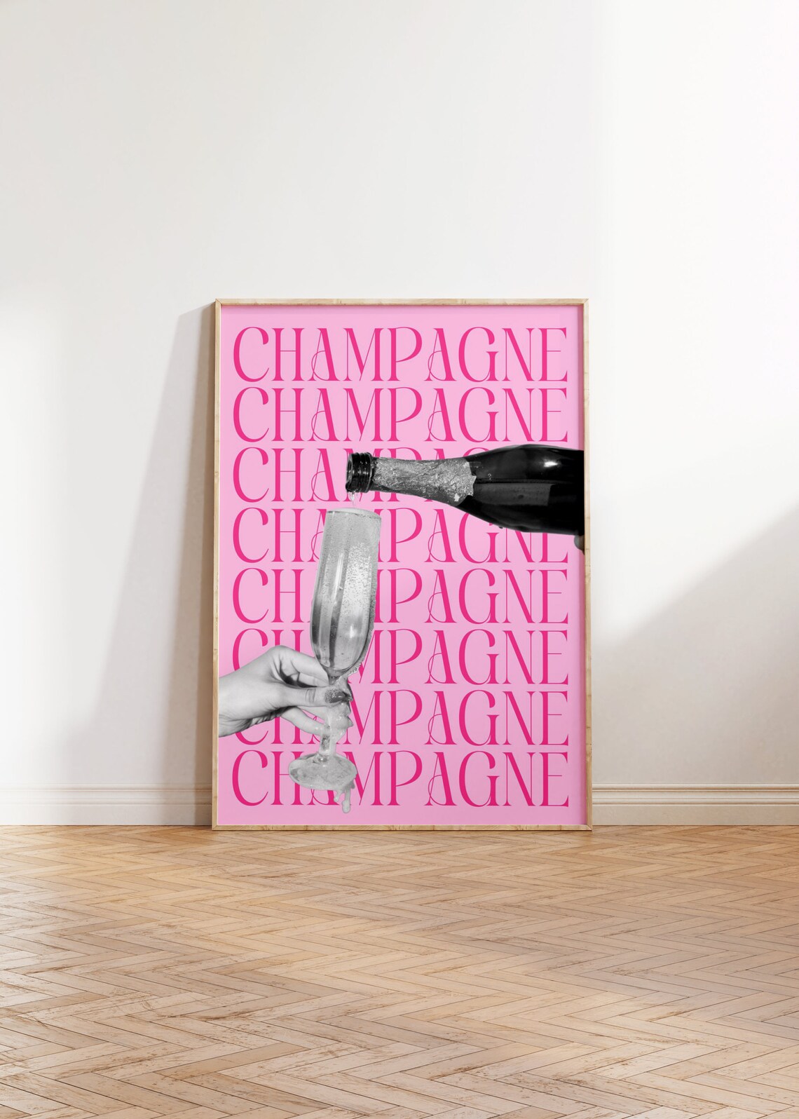 Hot Pink Champagne Typography Quote Bold Girly Bar Cart Wall Art