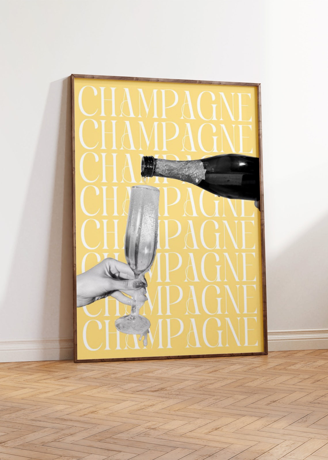 Yellow Champagne Typography Quote Sunny Cheerful Bar Cart Wall Art - Image 3