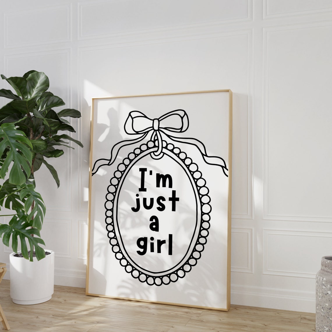 I'm Just a Girl Black and White Bow Frame Minimalist Wall Art - Image 2