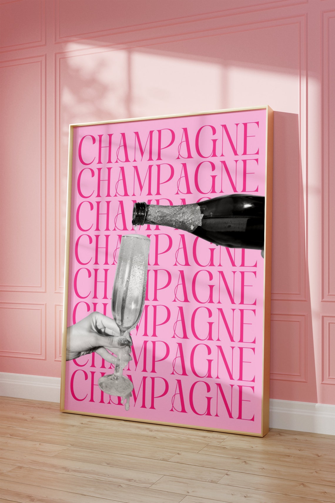 Hot Pink Champagne Typography Quote Bold Girly Bar Cart Wall Art - Image 5