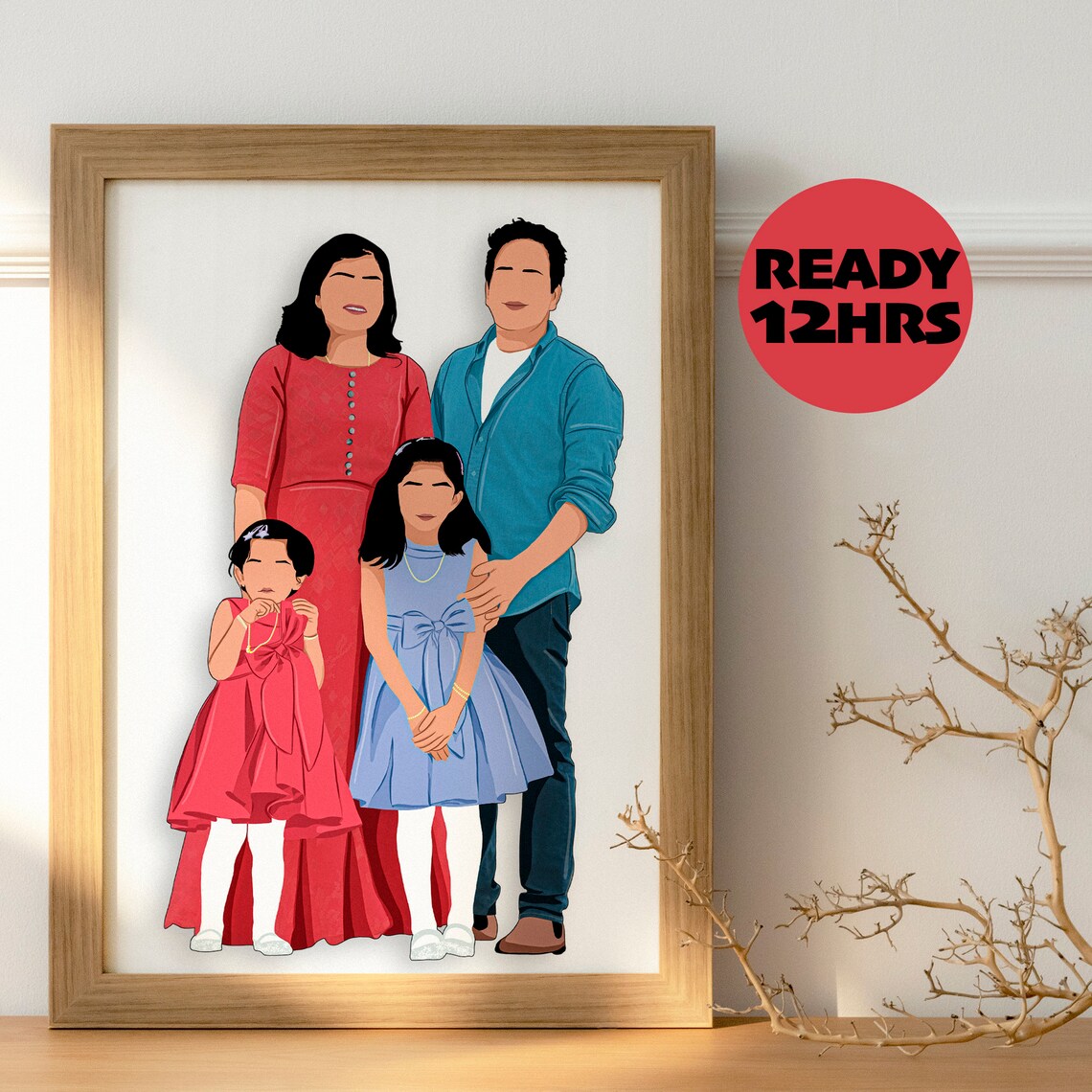 Custom Faceless Family of Four Portrait Minimalist Family Poster