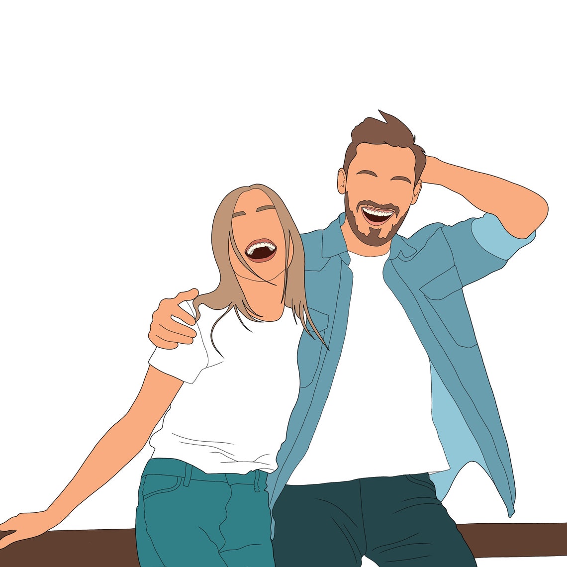 Happy Laughing Couple Portrait on Teal Circle Background Poster - Image 2