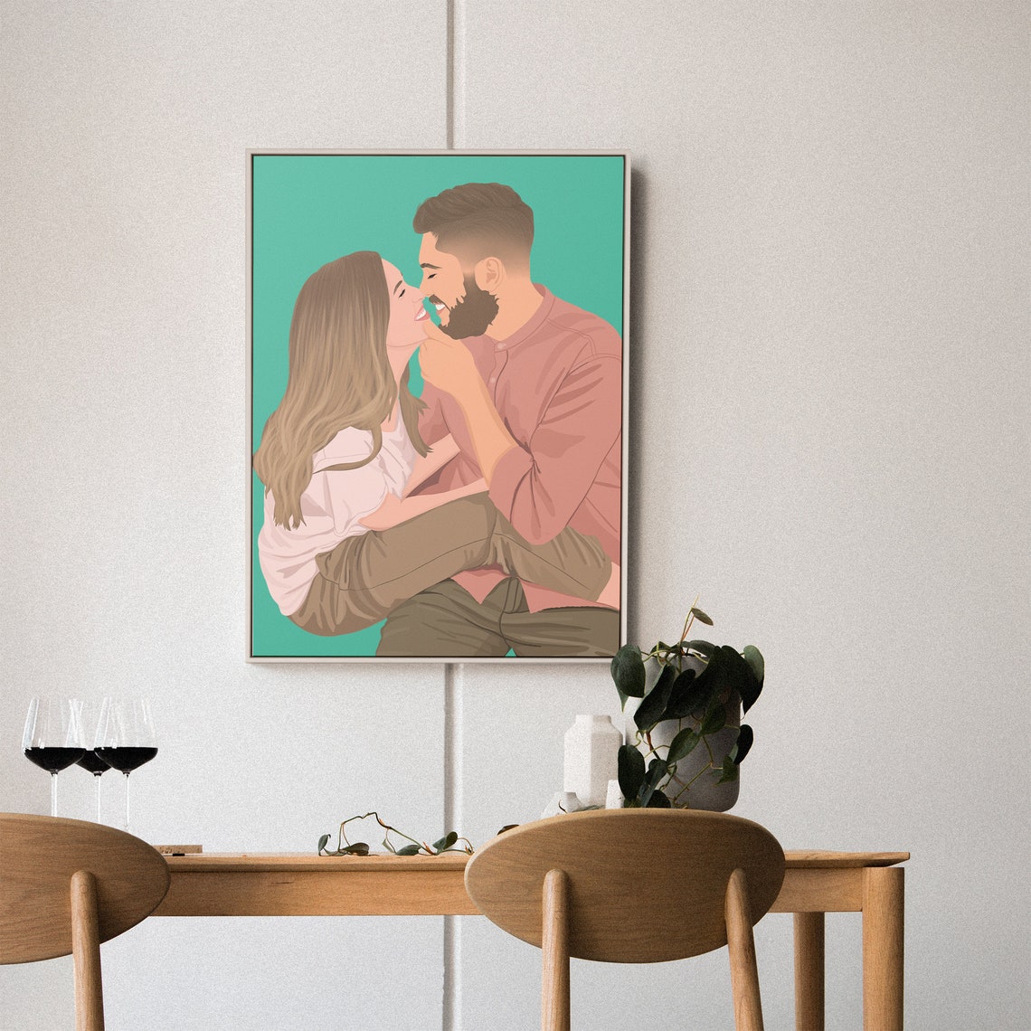 Couple with Pink Pool Float on Green Backdrop Faceless Portrait Poster - Image 2