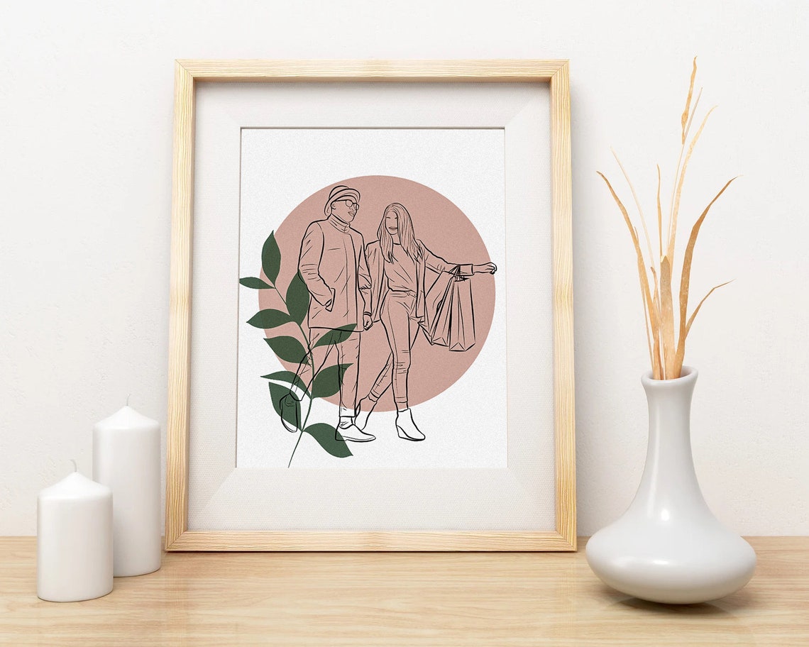 Delicate Line Art Couple Portrait Blush Watercolor Minimalist Poster - Image 3