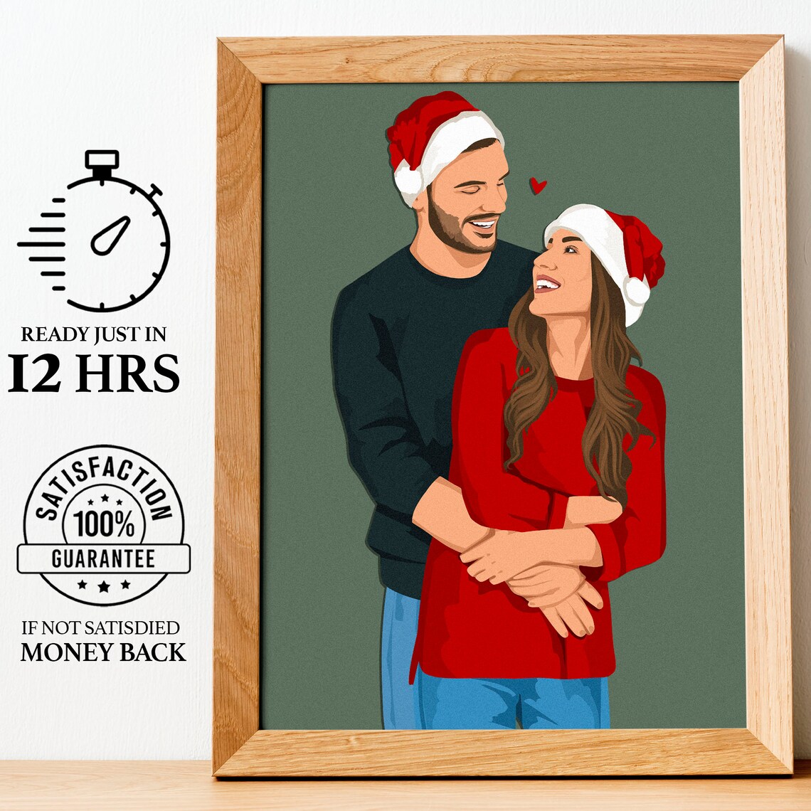 Warm Cozy Christmas Couple in Santa Hats Loving Embrace Poster