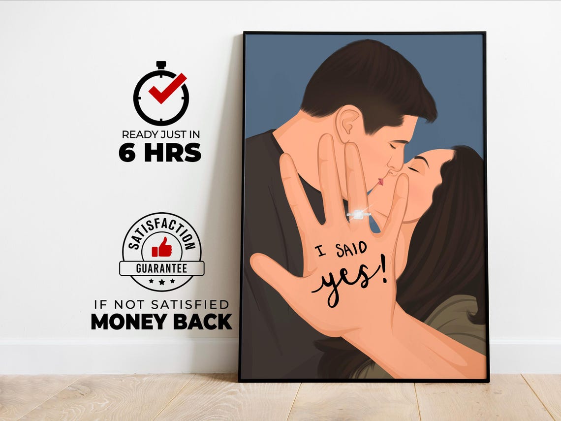 Custom Portrait From Photo Couple Engagement Portrait From Photo Illustration Boyfriend Portrait Family Portrait Custom Gift