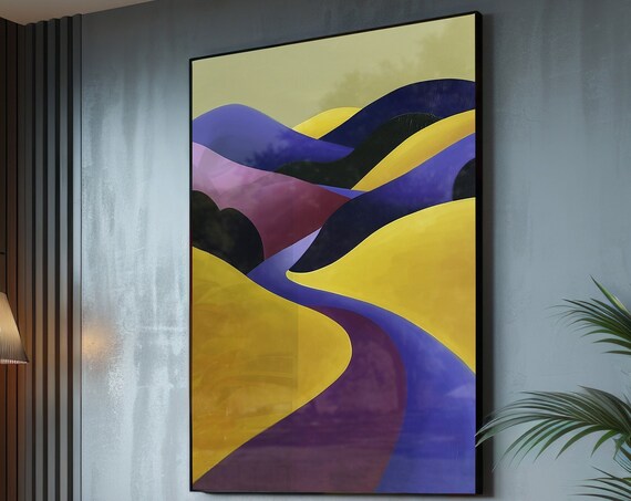 Minimalist Art Deco Landscape Modern Wall Art Eclectic Mountain Landscape Painting Vibrant Maximalist Aesthetic