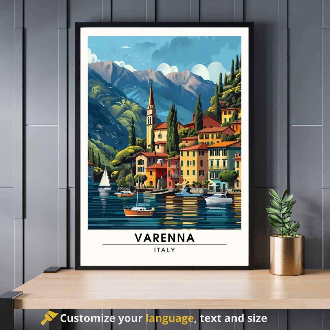 Varennas Italy Colorful Lake Como Lakeside Town Travel Poster