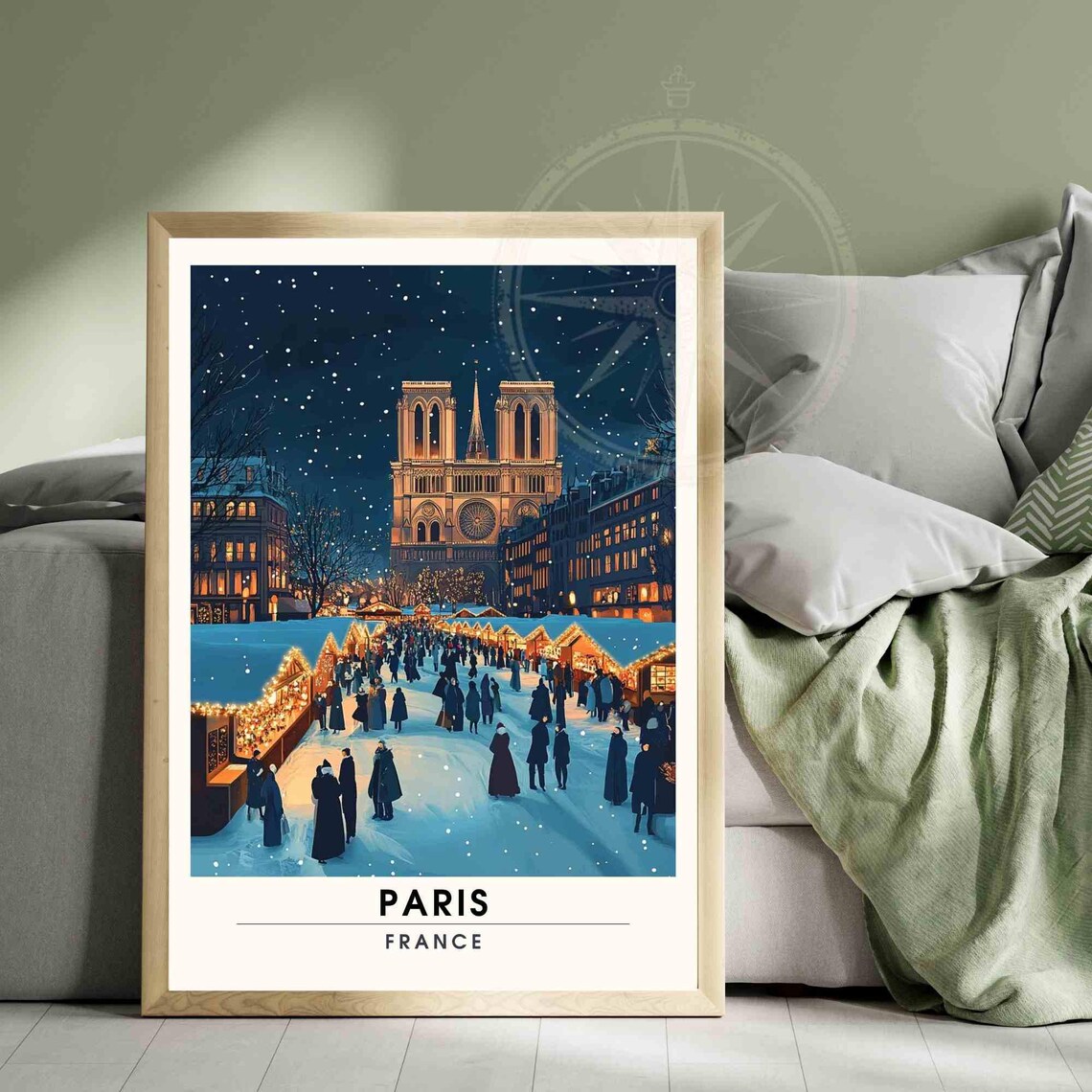 Christmas Paris Notre-Dame Snowy Market Crowd Winter Travel Poster - Image 3