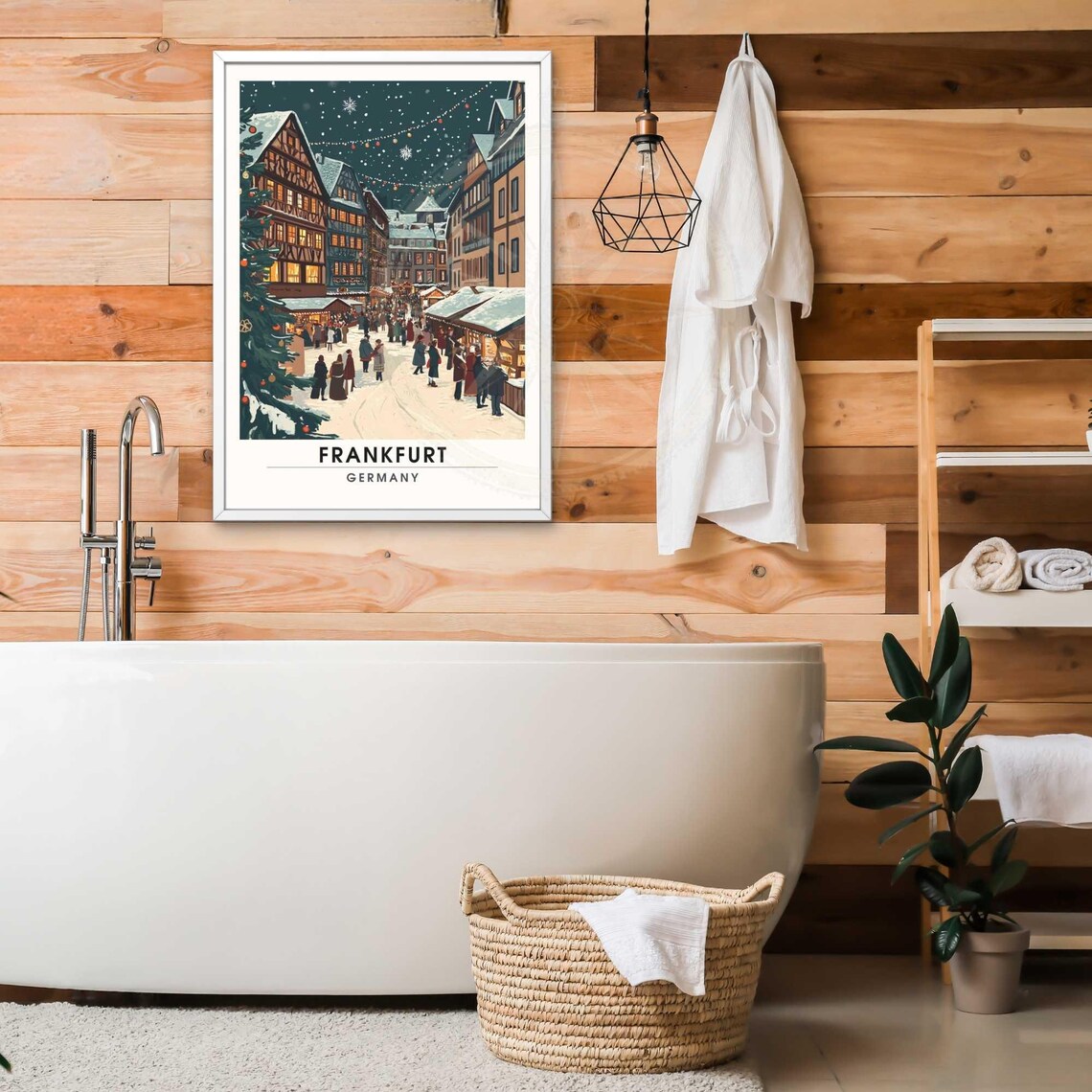 Frankfurt Christmas Market Old Town Night Snow Travel Poster - Image 2