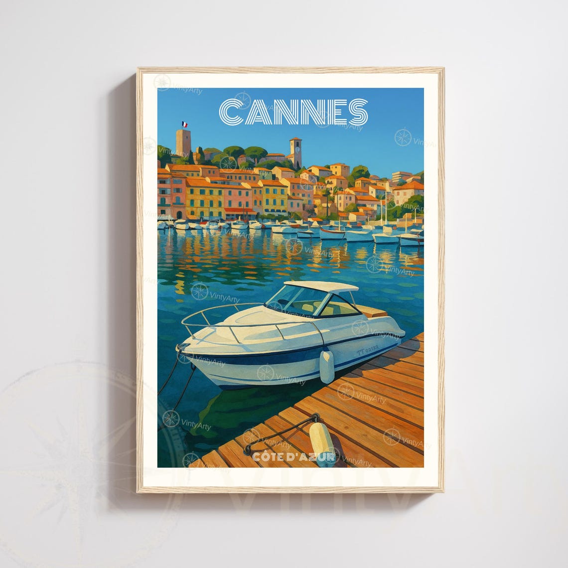 Cannes Cote dAzur Marina Travel Poster Modern Yacht Dock Harbor