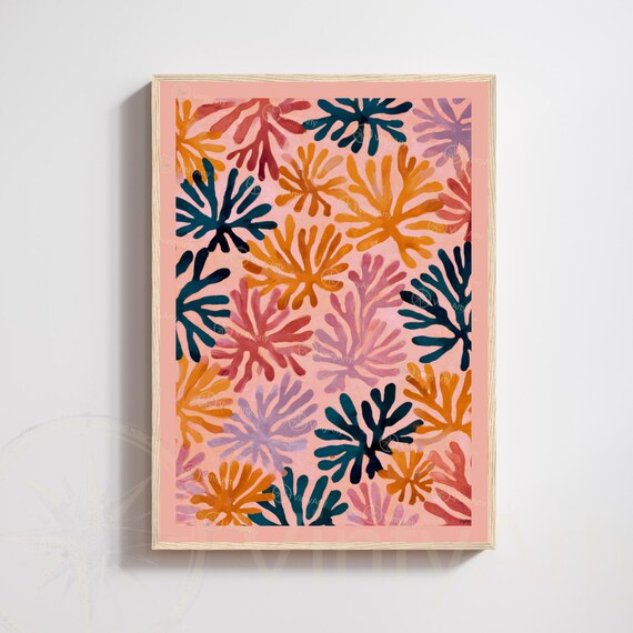 Henri Matisse Inspired Pink Coral Abstract Botanical Art Poster