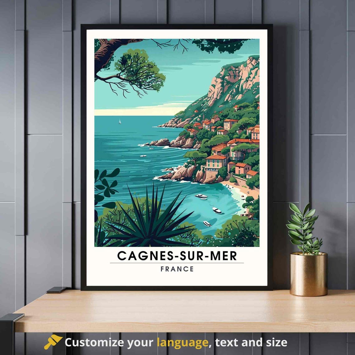 Cagnes sur Mer France Mediterranean Cove Cliffside Village Poster