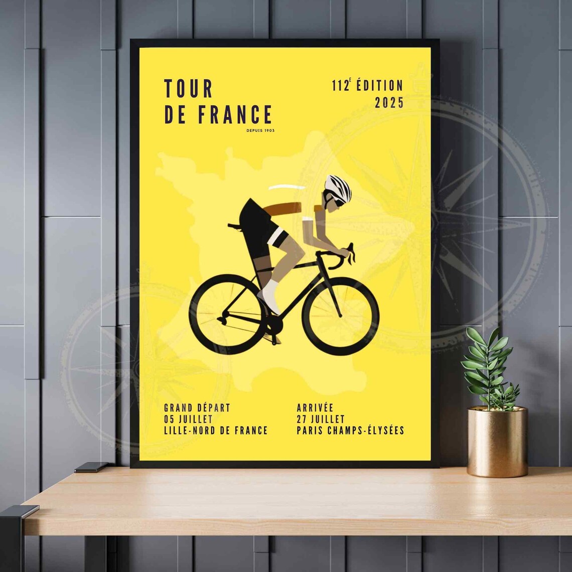 Official 2025 Tour de France Rider Silhouette Yellow Edition Poster