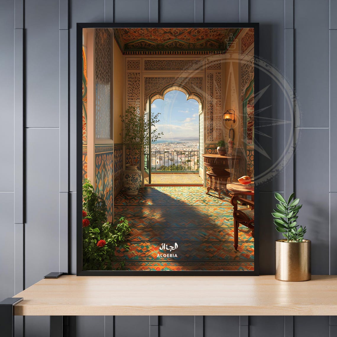 Algiers Algeria Moorish Balcony City Bay View Ornate Tile Poster