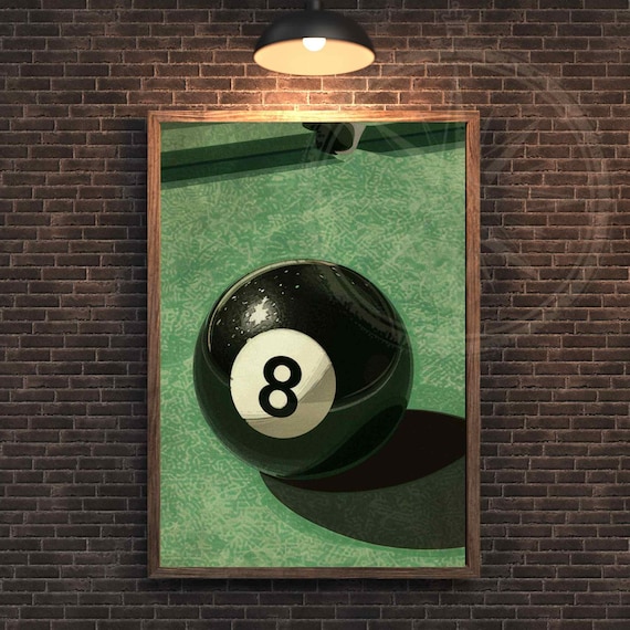 Black 8 Ball Pool Table Green Felt Vintage Billiard Hall Poster