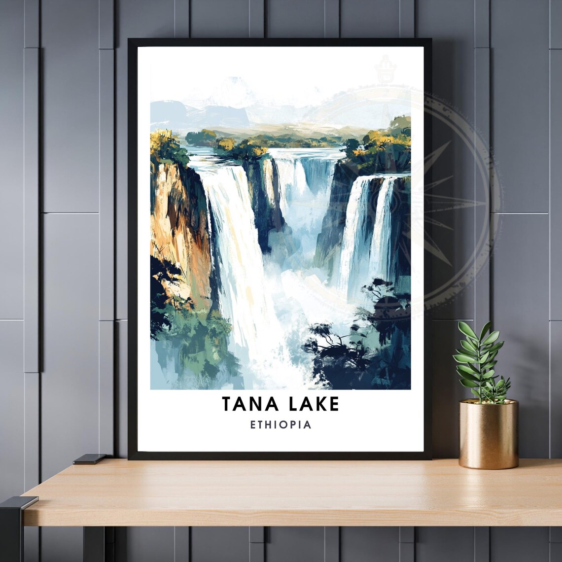 Tana Lake Ethiopia Majestic Waterfall Vintage Travel Art Poster