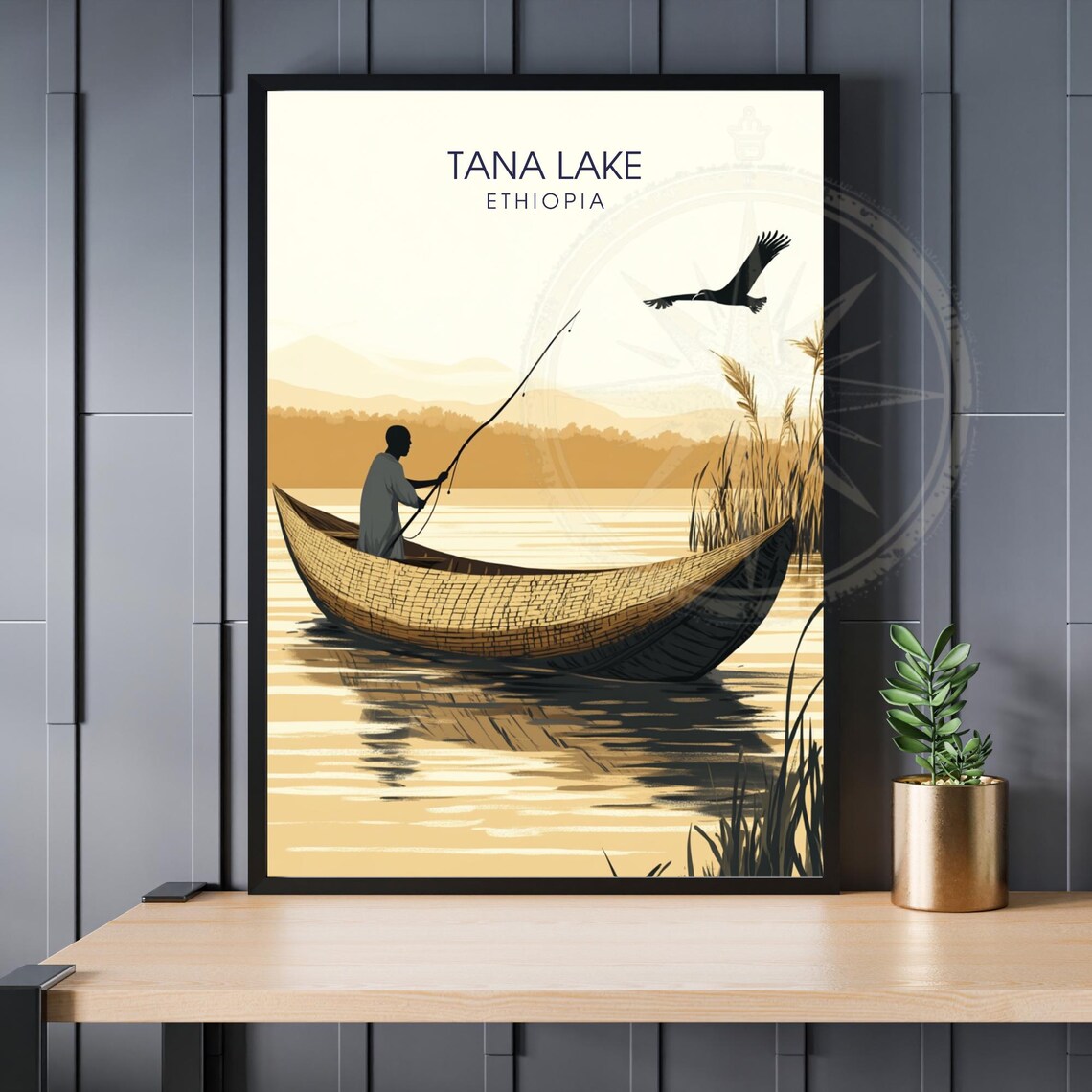Tana Lake Ethiopia Fisherman Sunrise Papyrus Boat Travel Poster
