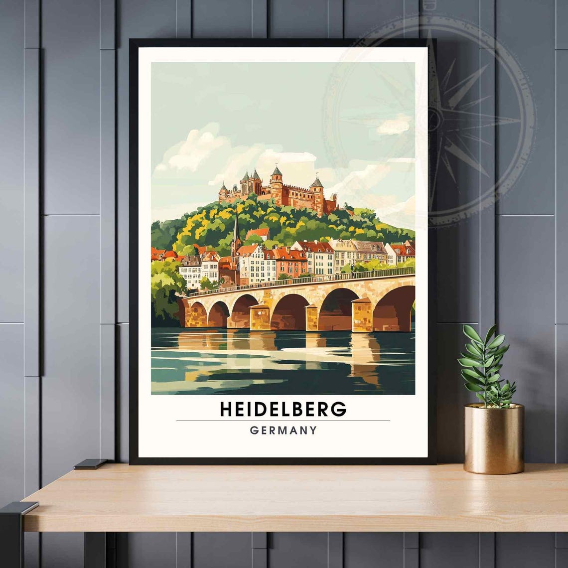 Heidelberg Old Bridge River Castle Retro Style Travel Poster