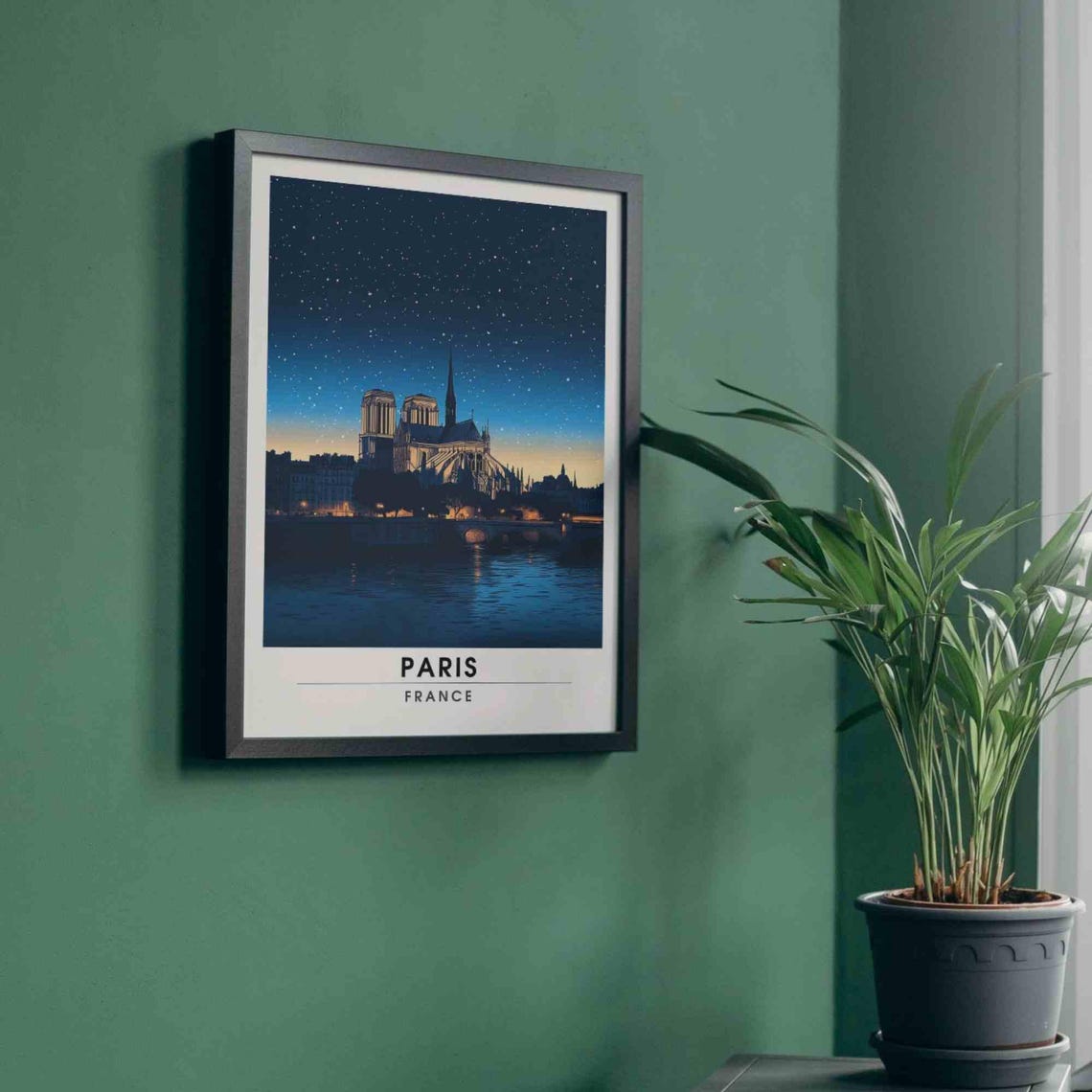 Paris Notre-Dame Glowing Night Cathedral Under Stars Travel Poster - Image 4