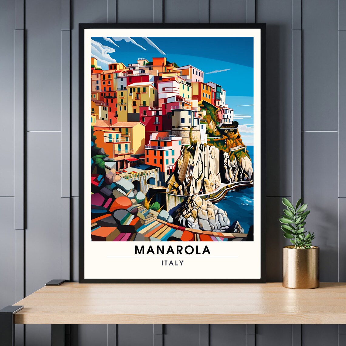 Manarola Italy Cinque Terre Colorful Cliffside Village Travel Poster