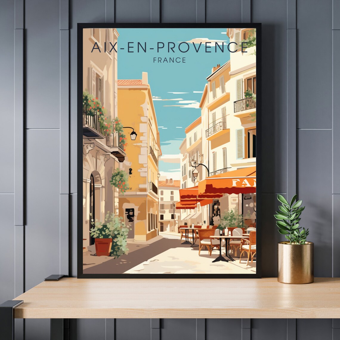Aix En Provence Sunny Old Town Street Cafe France Travel Poster