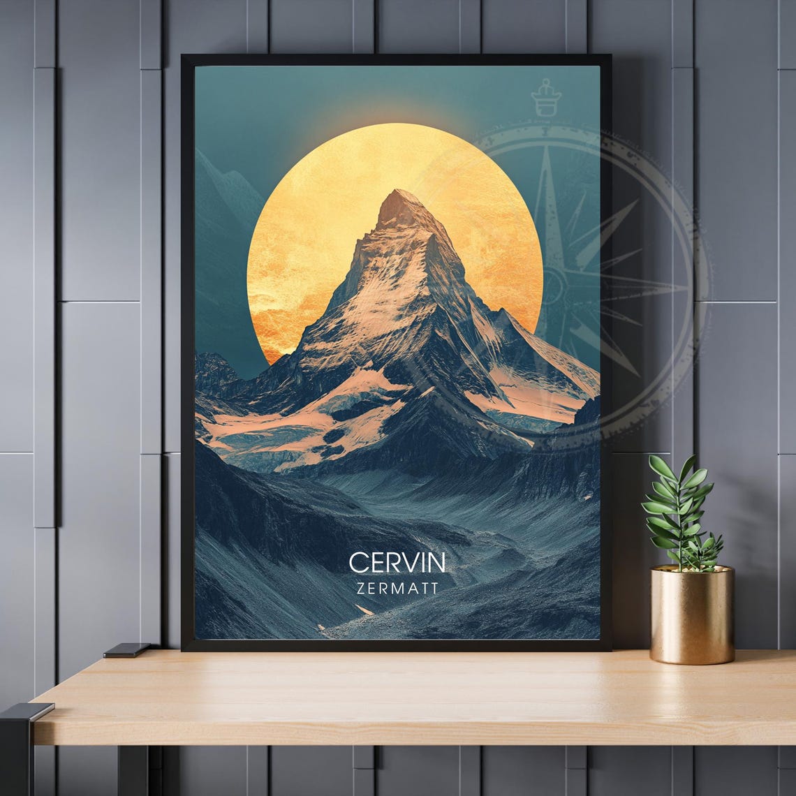 Cervin Zermatt Matterhorn Golden Moon Night Alps Travel Poster